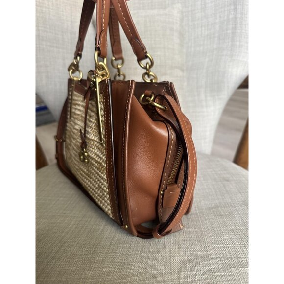 Coach Dreamer 21 Raffia Brown Natural Leather Straw w/Removable Crossbosy Straps - Picture 5 of 15
